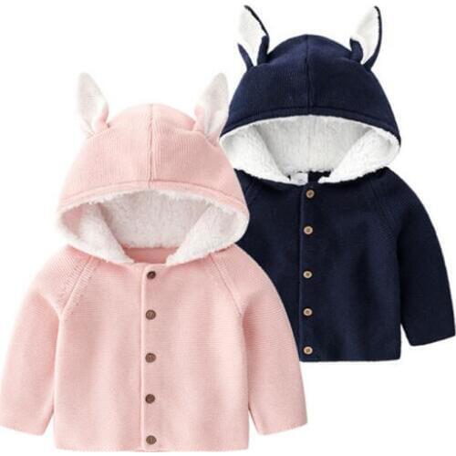 Knitted Baby Cardigan Rabbit Ear Baby Sweater Autumn Baby Jacket Coat Hooded Baby Girls Sweater Toddler Boys Sweater Cardigan