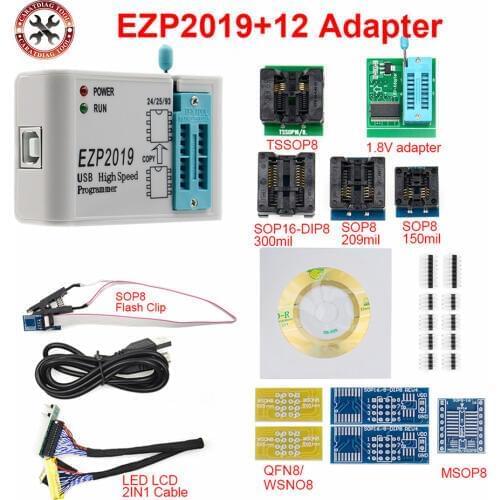 EZP2019 High-speed USB SPI Programmer EZP 2019 Support24 25 93 EEPROM 25 Flash BIOS Chip full set with 12 Adapters