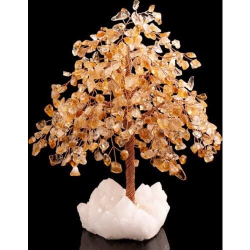 Yellow and Purple Crytal Fortune Tree ornaments white crystal cluster crafts home office shop ornaments Money Tree figurine