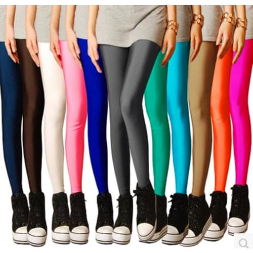 New Spring Leggins Solid Candy Neon High Stretched Female Legging Pants Girl Clothing Leggings for Women Plug Size Ankle-Length