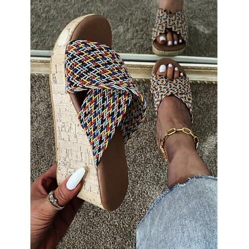 2021 Womens Wedges Shoes Summer New Outside Casual Sandals for Women Slides Ladies Open Toe Mixed Color Slippers Beach Slipper