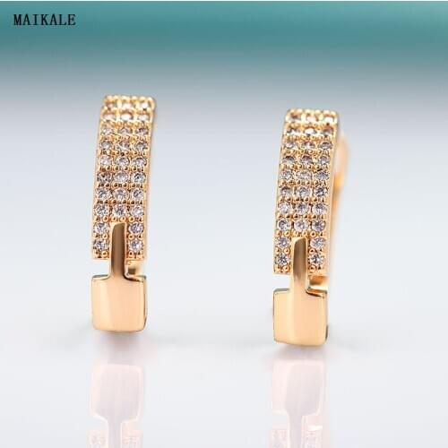 MAIKALE New Fashion Cubic Zirconia Stud Earrings For Women Fine Jewelry Rose Gold Long Earrings Wedding Party Exquisite Jewelry