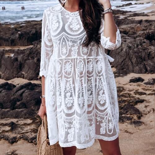 ZAFILLE White Pareo Beach Cover Up Summer Lace Beach Dress and Tunics Backless Swimsuit Cover-Ups Sexy Pareo Womens Beachwear
