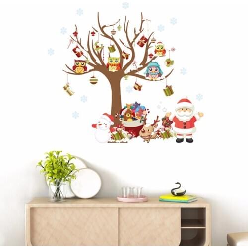 1pc Christmas Owls Tree Shop Window Wall Art Stickers Sticker Vinyl Home Decoration