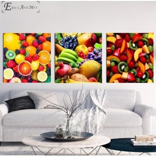3 Piece Kitchen Fruit Combined Poster Prints Oil Painting On Canvas Wall Art Murals Pictures For Living Room Decoration No Frame