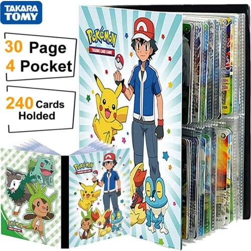 240 Card 4 Pocket Anime Pokemon Album Collection Map Holder Book Display Liver Pokémon Binder Playing Game Folder Kids Toys Gift