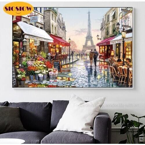 5D DIY Diamond Painting Eiffel Tower City Road Scenery Landscape Cross Stitch Patterns Full Drill Daimond Embroidery Decor Home