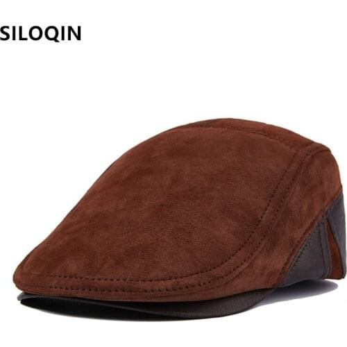 SILOQIN unisex natural cowhide leather berets for men and women new casual personality brands leather cap genuine leather hats