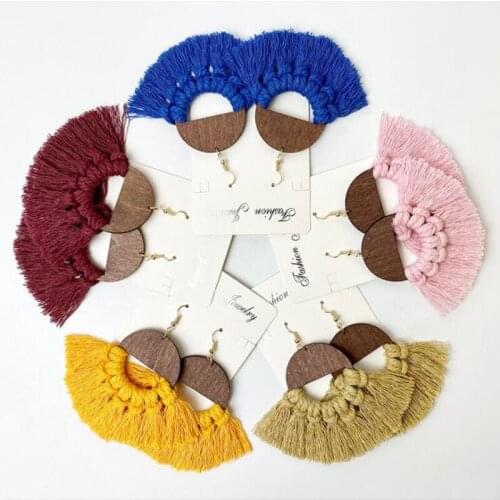 Bohemian Handmade Wood Tassel Earrings for Women Wedding Jewelry Ethnic Macrame Earrings Bridesmaid Accessories Gift Girl