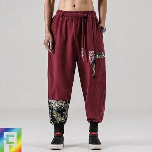 5XL Spring Men Yoga Tai Chi Pant Linen Wide Leg Loose Sweatpants Running Jogger Fitness Kungfu Casual Pant Trouser Sportswear