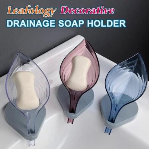 Leaf Shape Decorative Drainage Soap Holder Solid Color Transparent Soap Storage Holder Container Clean Soap Bathroom Supplies