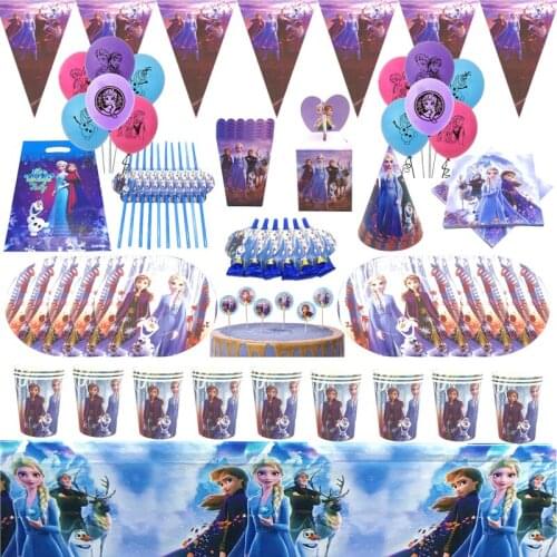 Disney Frozen2 Elsa & Anna Theme Kids Birthday Party Decoration Disposable Tableware Peper Cup Plate Baby Shower Gift Supplies