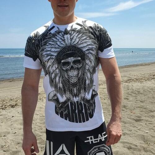T-SHIRT ROUND NECK SS SKULL AND FEATHER Mens 100% Cotton Short-sleeved T-shirt White Red Camiseta Masculina PP|4192025671