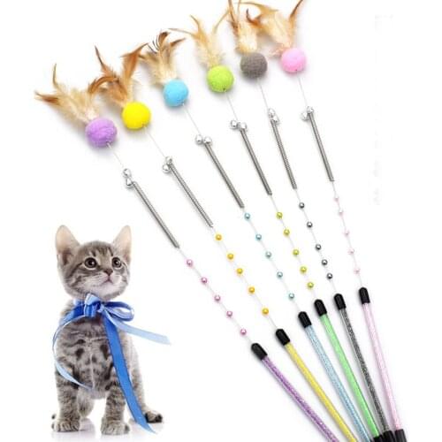Pet Cat Feather Spring Stick Teaser Funny Leap Interactive Kitten Toys Prevent Boredom Steel Wire Cats Bell Toys Cat Accessories