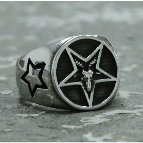Vintage Satanism Pentagram Goat Signet Ring Men Boys 316L Stainless Steel Gothic Punk Biker Rings Minimalist Men Jewelry Gift
