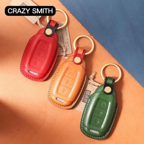 Crazy Smith Handmade Smart Car Key Leather Cover for Hyundai IX35/LAFESTA/Santa Vegetable Tanned Leather The Best Gift to Father
