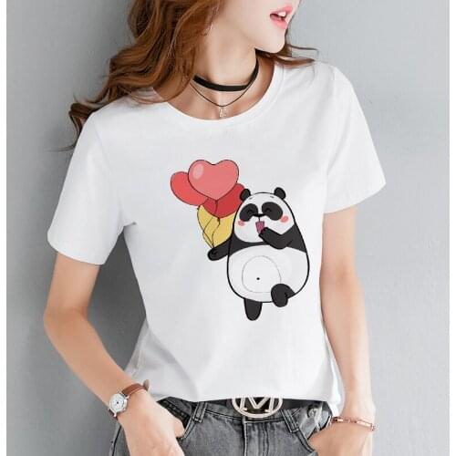 Summer Women Streetwear lovely Panda Printing Tshirt Female Tops Funny Harajuku Casual T-shirt Fashion Short sleeve white Tshirt
