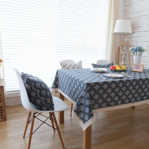 Linen Cotton Tablecloth Washable Coffee Dinner Countryside Small Tree Pattern Lace Hem Table Cloth for Christmas Wedding Banquet