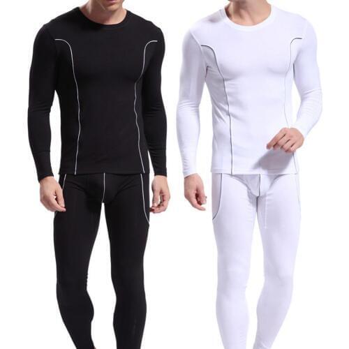Fashion Men Stripe Pattern Long Sleeve Thermal Underwear Slim Fit Top Pants Set new