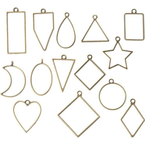 14Pcs Geometric Shape Metal Frame Set DIY Epoxy Resin UV Crystal Silicone Molds Jewelry Pendant Making