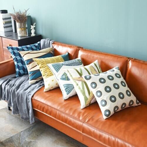 Mediterranean sea starfish fish jacquard cushion cover geometric square embroidery sofa decor pillowcase color block pollowcase