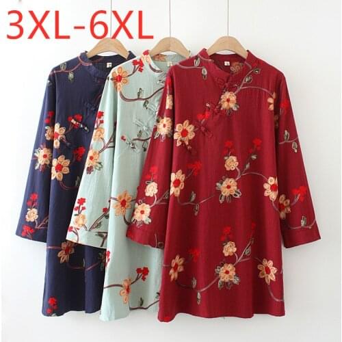 New ladies autumn winter plus size mini dress for women large long sleeve loose cotton floral print flower dress 3XL 4XL 5XL 6XL