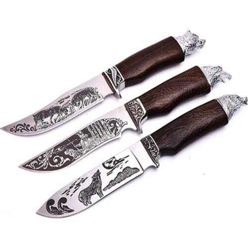 Hot sale Duo Clang Eagle Jungle Hunting Knife Wenge Wood Handle High-strength Wild Beast Fixed Blade Knife Collection EDC tool