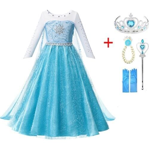 Elsa Princess Dress Girls Birthday Cosplay Mesh Crystal Dresses Halloween Christmas Dress Up Carnival Party Clothing For Kids