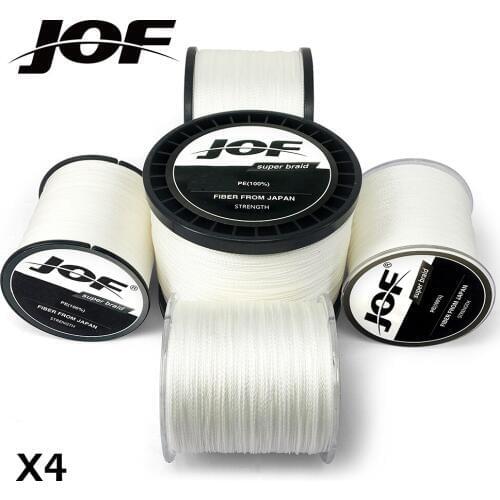 JOF PE Braided Fishing Line White Multifilament Fishing Cord Strong 4 Strands 100M 300M 500M 1000M Fishing