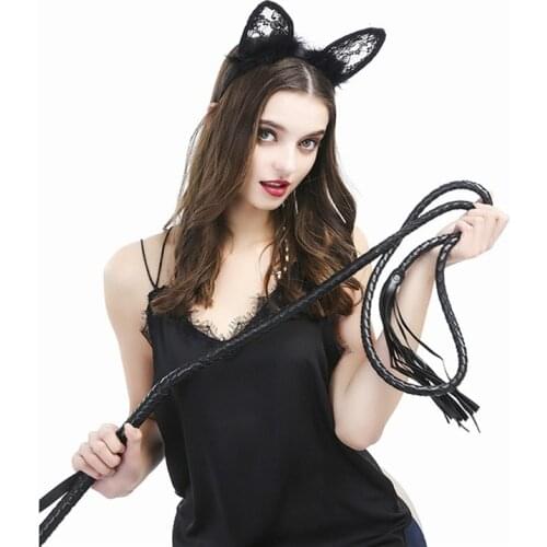 Cosplay Sexy Black Lace Cat Ears Feather Headband Cat Girl Live video modeling Headdress Flirtation Whip Accessories