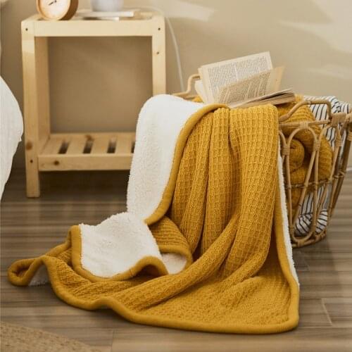 Simple pure color cotton thick knitted blanket Nordic lamb down warm blanket sofa cover blanket small cover