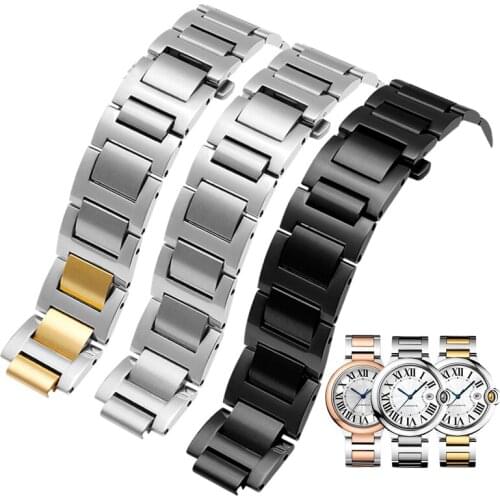 Watchband for Cartier Blue Balloon Strap Stainless Steel Solid Watch With Raised Bracelet Watch Accessories Replacement Band