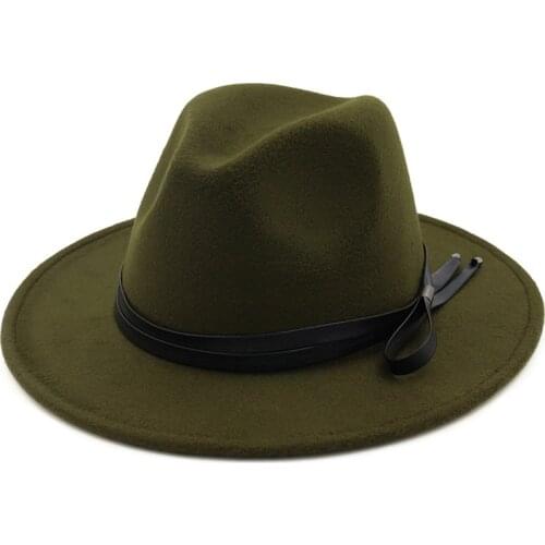 2019 Men Women Wool Fedora Hat With Leather Belt Wide Brim Jazz Hat Elegant Lady Fascinator Church Jazz Hat Size 56-58CM