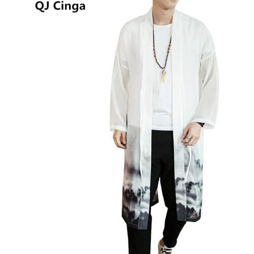 White Long Jackets Men 2021 Summer Men Printed Trench Coat Chinese Style Big Size Windbreaker Fashionable Lightweight Jaqueta