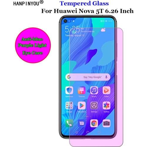 For Huawei Nova 5T 6.26" Anti blue Purple Light Ray Eye Care Tempered Glass 9H 2.5D Premium Screen Protector Film