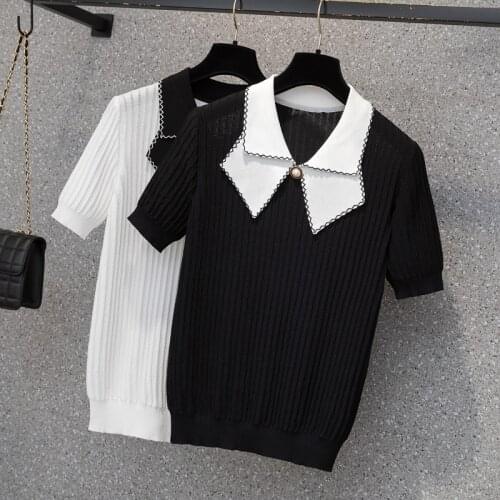 M-4XL plus size women Summer thin sweater pullover 2021 short sleeve v neck Beading loose casual kintting sueters de mujer