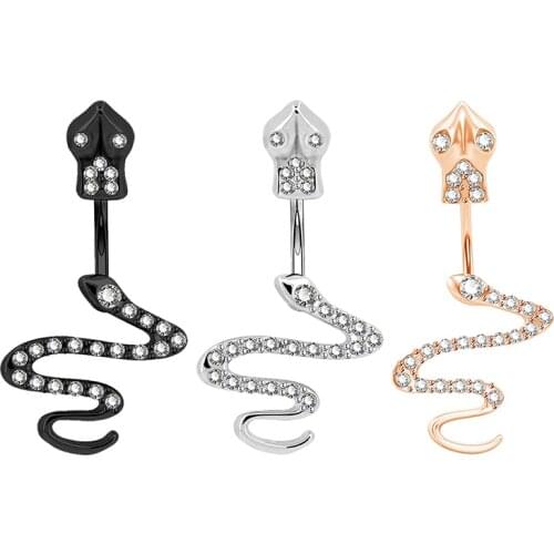 1PC Snake Belly Button Ring 14g CZ Crystal Belly Piercing Surgical Stainless Steel Navel Rings for Women Sexy Piercing Jewelry
