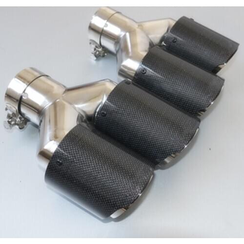 1 Pair:Universal Dual With A Logo Carbon Fiber Exhaust Tip Glossy Exhaust Pipe Exhaust Tip Curly Flange For BMW E70 For AK