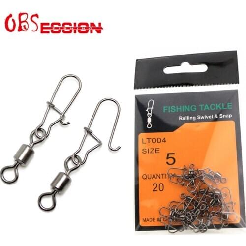 20pcs/bag Pike Carp Fishing Accessories Connector Pin Bearing Rolling Swivel Stainless Steel Snap Fishhook Lure Swivels Tackle