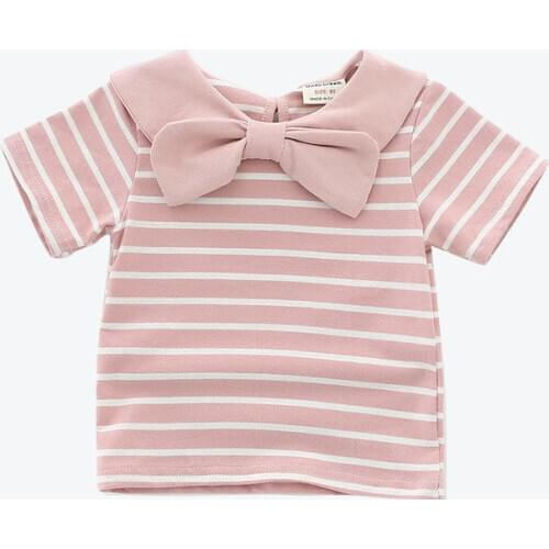2020 Baby Girl Fashion Clothing Cotton Striped bow T-shirt Clothes Children Party Birthday Wear