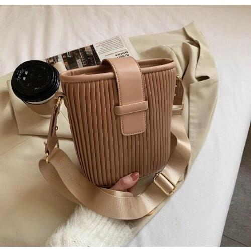 2021 mew Vintage High Quality PU Leather Zipper Bucket Crossbody Bag for Women Handbag Clutch Women Shoulder Purses Brand