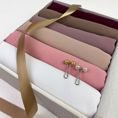6PCS /BOX Chiffon Hijab Scarf Women Solid Color Shawl Head Wrap Islamic Hijabs Headscarf Customize Gift Box Foulard Femme