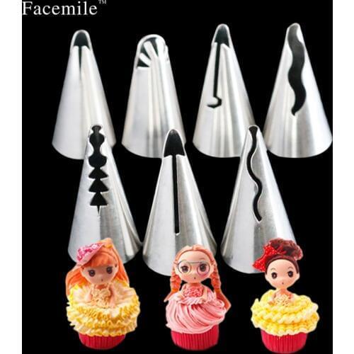 7pcs/set Wedding Russian Nozzles Pastry Puff Skirt Icing Piping Nozzles Pastry Decorating Tips Cake Cupcake Decorator Tool 52051