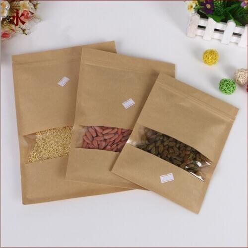 9*14cm 10pcs Kraft Paper Ziplock Window Bag For Gifts/tea/candy/jewelry/bread Packaging Paper Food Bag Diy Jewelry Pack Display