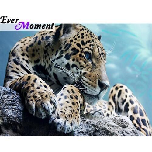 Ever Moment Diamond Painting Handmade Leopard Lying Stone Picture Of Rhinestone Decoration Home Diamond Embroidery ASF1518