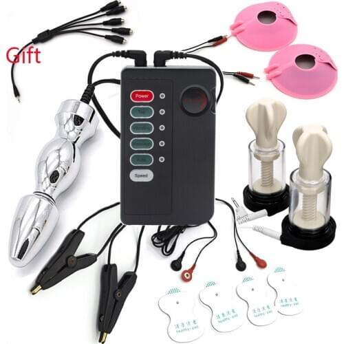 Bdsm Electric Shock Pulse Anal Bead Butt Plug SM Nipple Sucker Clamps Breast Body Massage Stimulation Pad Sex Tool Kit For Woman