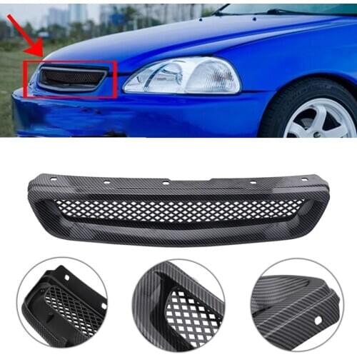 Car Carbon Fiber Mesh ABS Front Hood Grille Grill for 96-98 Honda Civic EJ/EK JDM Type R