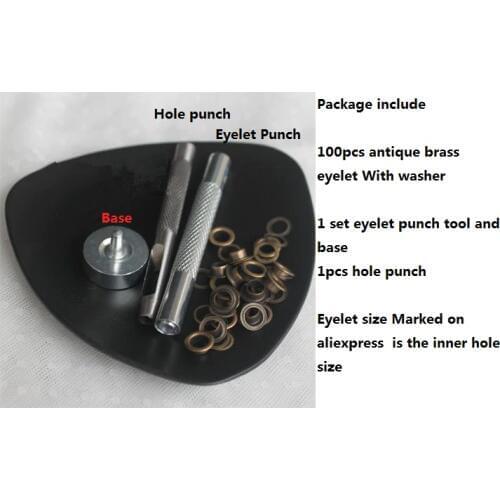 Free Shipping 100 set antique brass eyelet and Eyelet Punch Die Tool Set for Leather Craft Clothing Grommet Banner - 4mm - 20mm