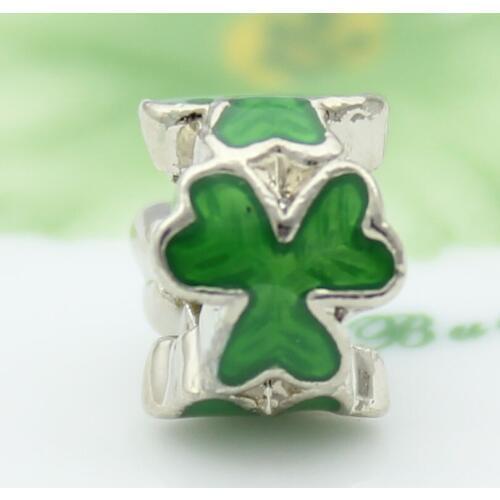 Free shipping Classic green clover plant charm beads fit Pandora bracelet beads for jewelry making Gift for women