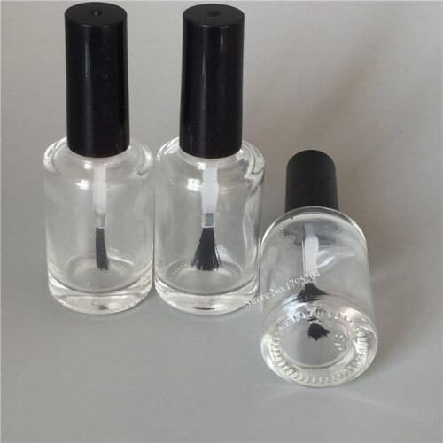 Free Shipping 20pcs/lot 15ml Round Shape Empty Nail Polish Bottle Portable Brush Nail Art Container Glass Nail Oil Bottles